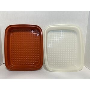 Tupperware Square Bake Pan with Lid Storage Container Burnt Orange Cream